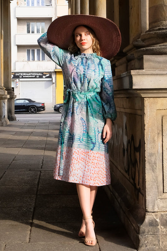 Kleid geraffter Kragen Mint Leo