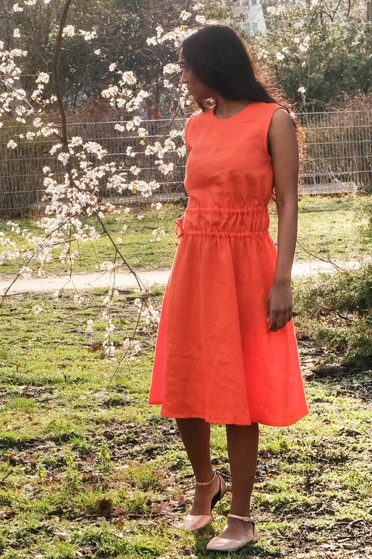 Red Linen Dress Waisted