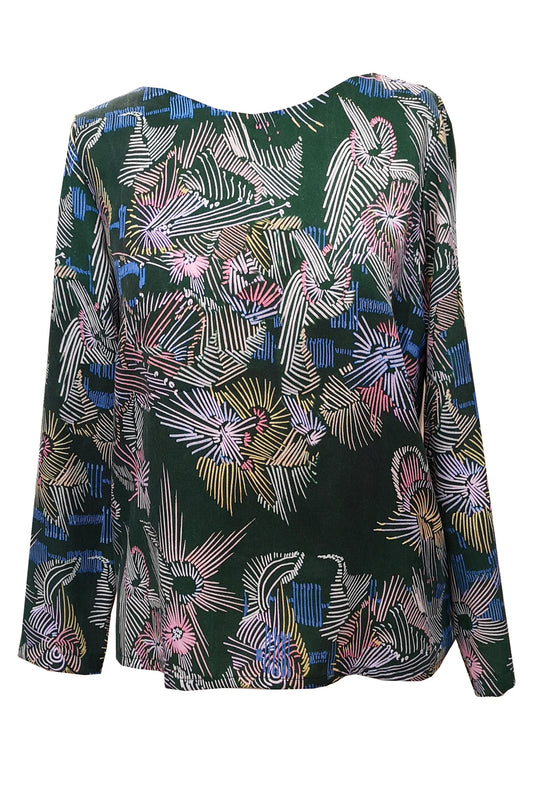 Bluse mit Strichmuster floral grün