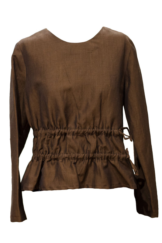 Blouse Ruffled Waist  Shimmering Brown M