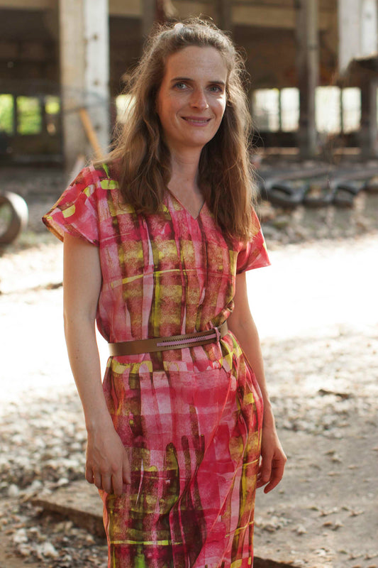 Kimono Kleid wildes Karo pink grün