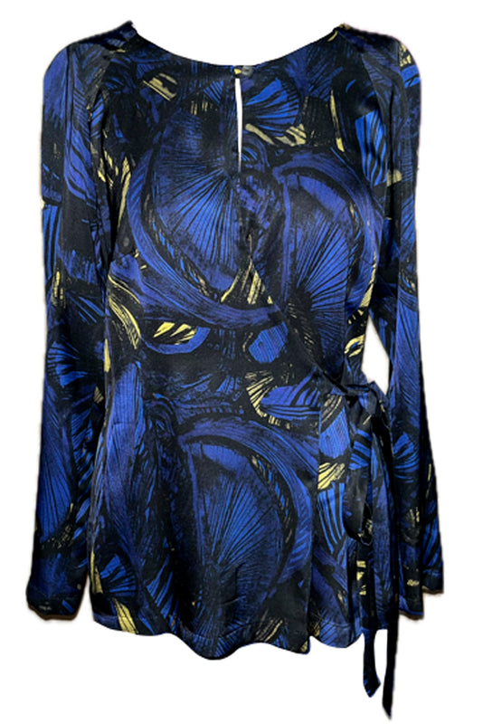 Wickelbluse in Nachtblau und Gelb