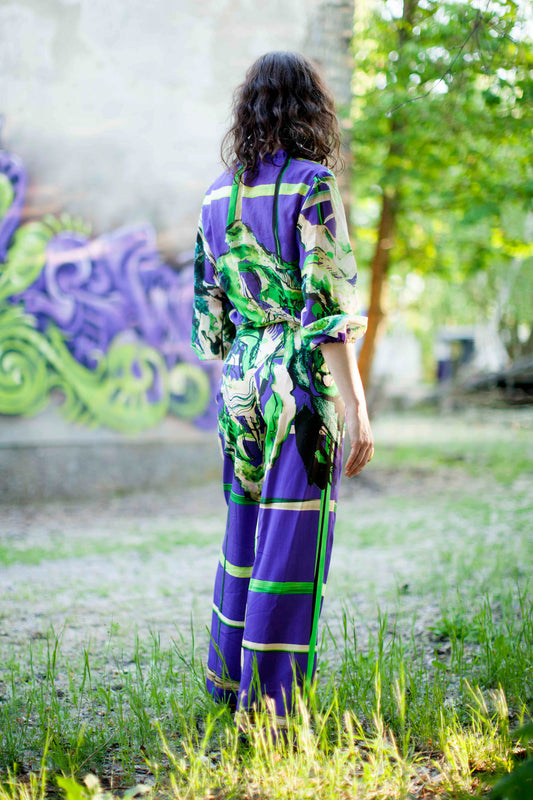 Marlenehose lila grüne Malerei