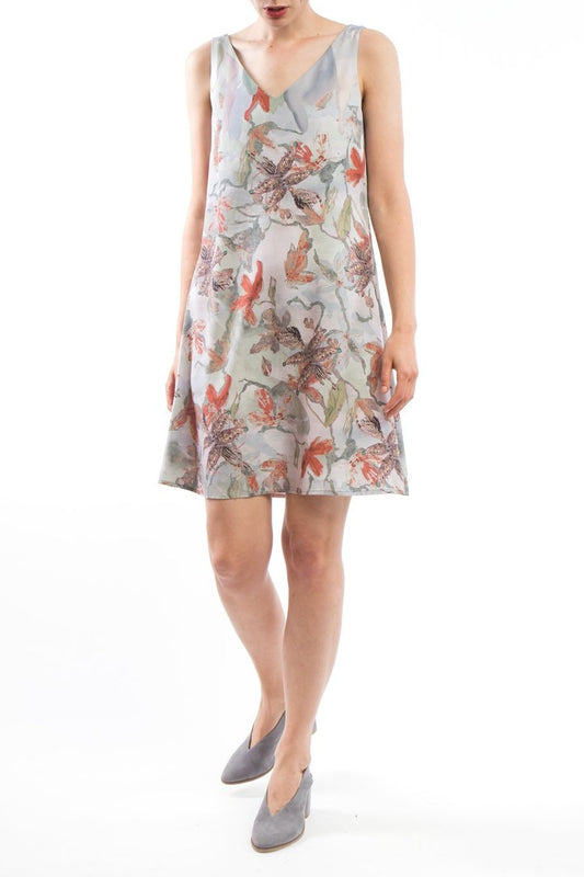 V-neck Dress Flower Red