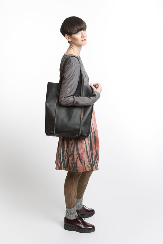 Leather-Shopper Black-Bronze