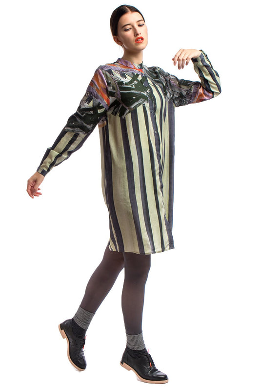 Shirt Dress Print-Beige