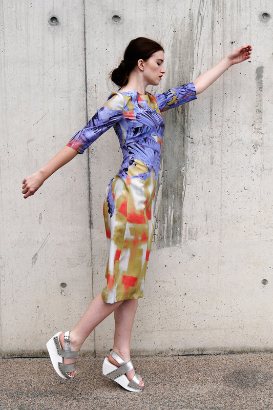 Shift dress Yellow Blue Bird Print