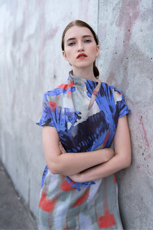 Linen Dress Asymmetric Collar