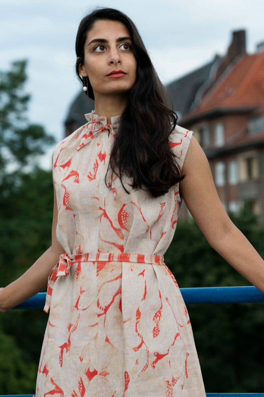 Linen Dress with red print