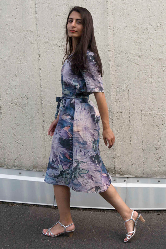 Midi Linen Dress in Petrol Clara Kaesdorf