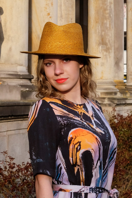 Sommerkleid orangener Vogel Detail CLARA KAESDORF