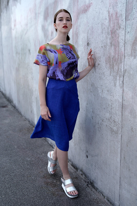 Linen Shirt Bird Print Yellow