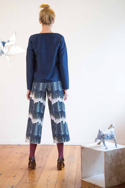 Printed Culottes in Petrol Organic Cotton made in Berlin