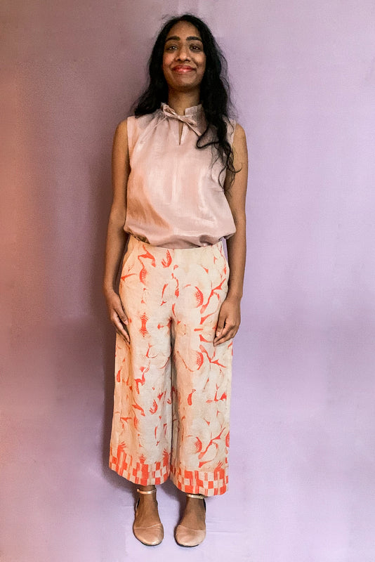 Linen Pants with red print CLARA KAESDORF