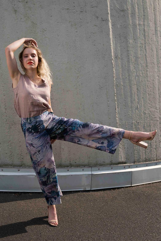 Linen Culottes Fish Print Petrol