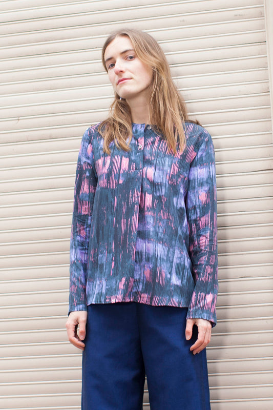 Loose Tencel Blouse printed in Raspberry
