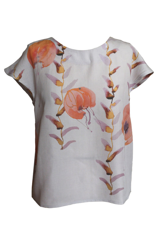 Sommerbluse Pastell mit orangenen Quallen Print CLARA KAESDORF Berlin