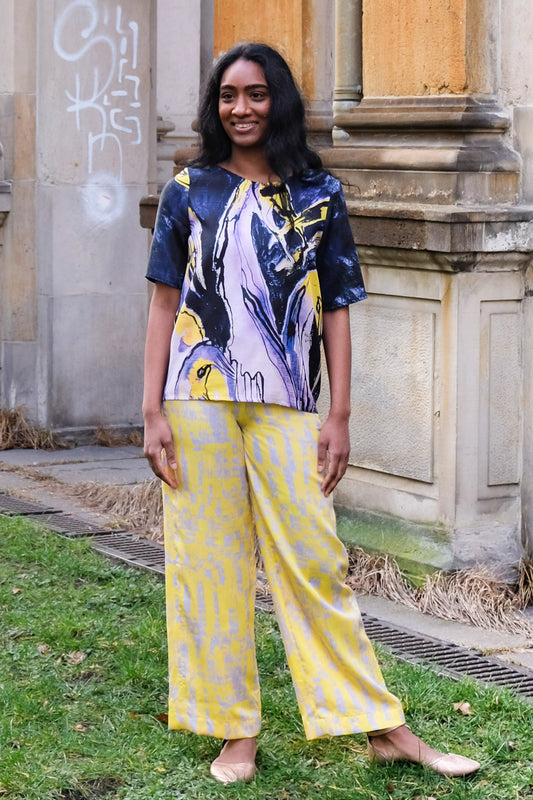 Summer Blouse yellow black birds CLARA KAESDORF