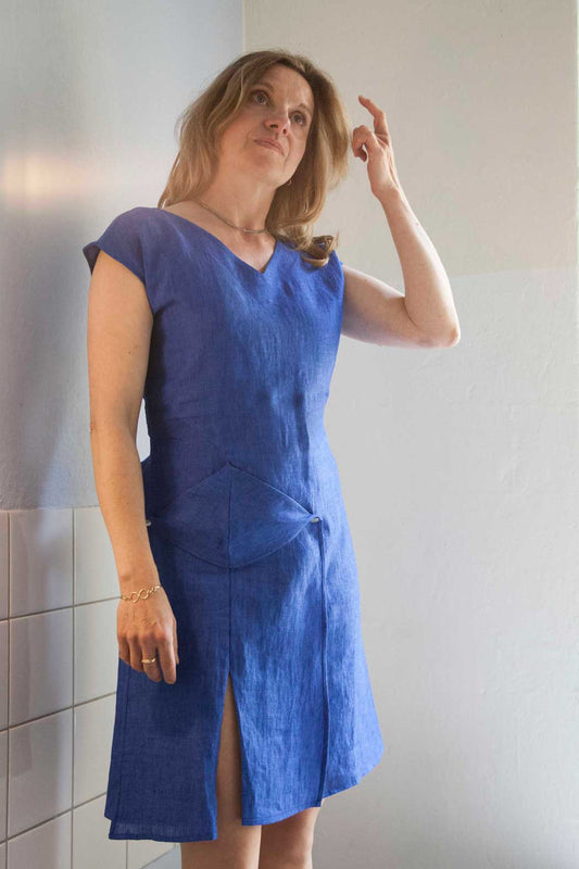 Blue Linen Dress Draping