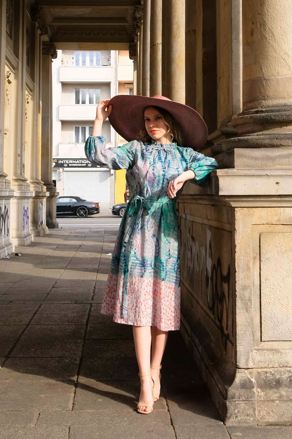 Kleid geraffter Kragen Mint Leo