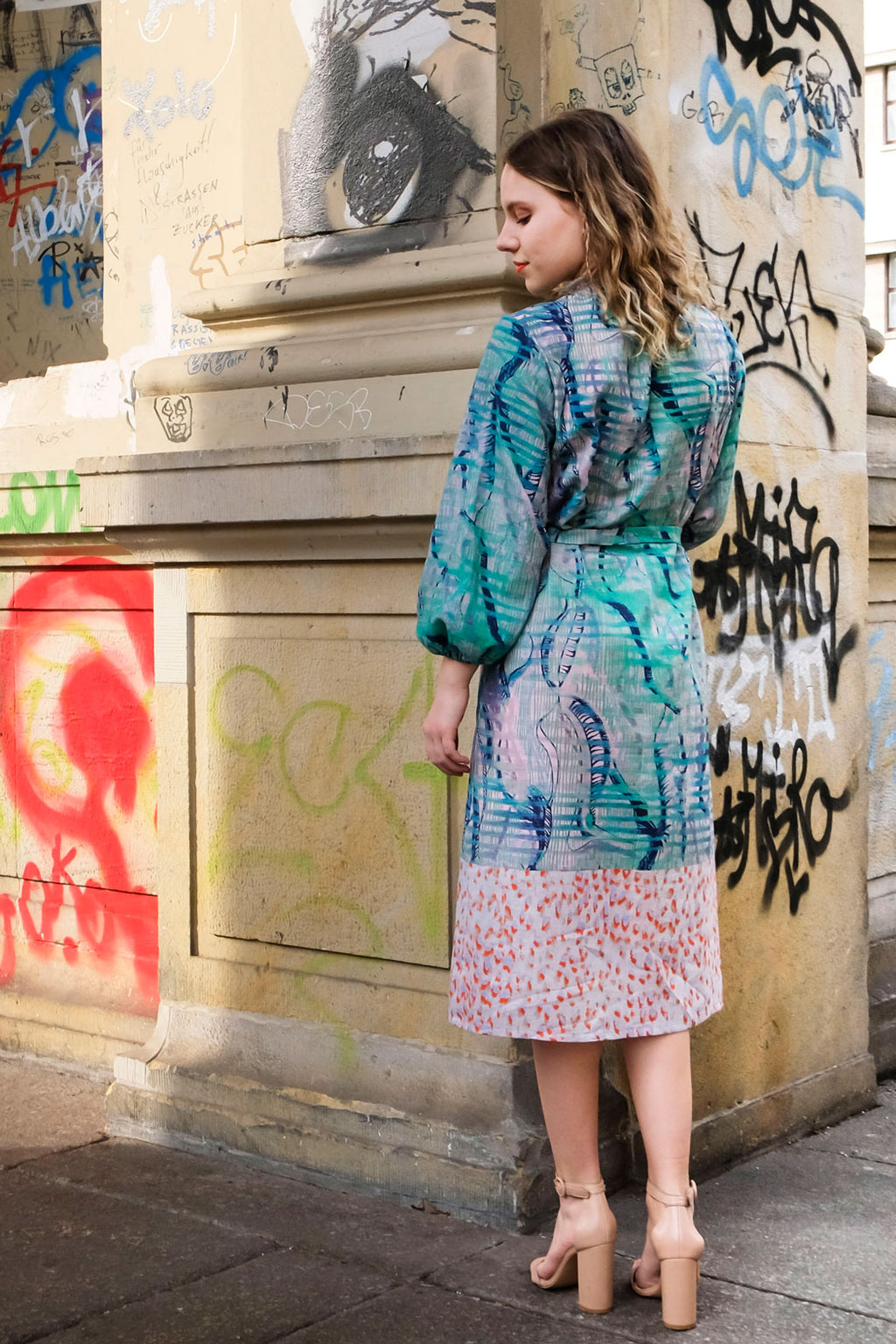 Kleid geraffter Kragen Mint Leo