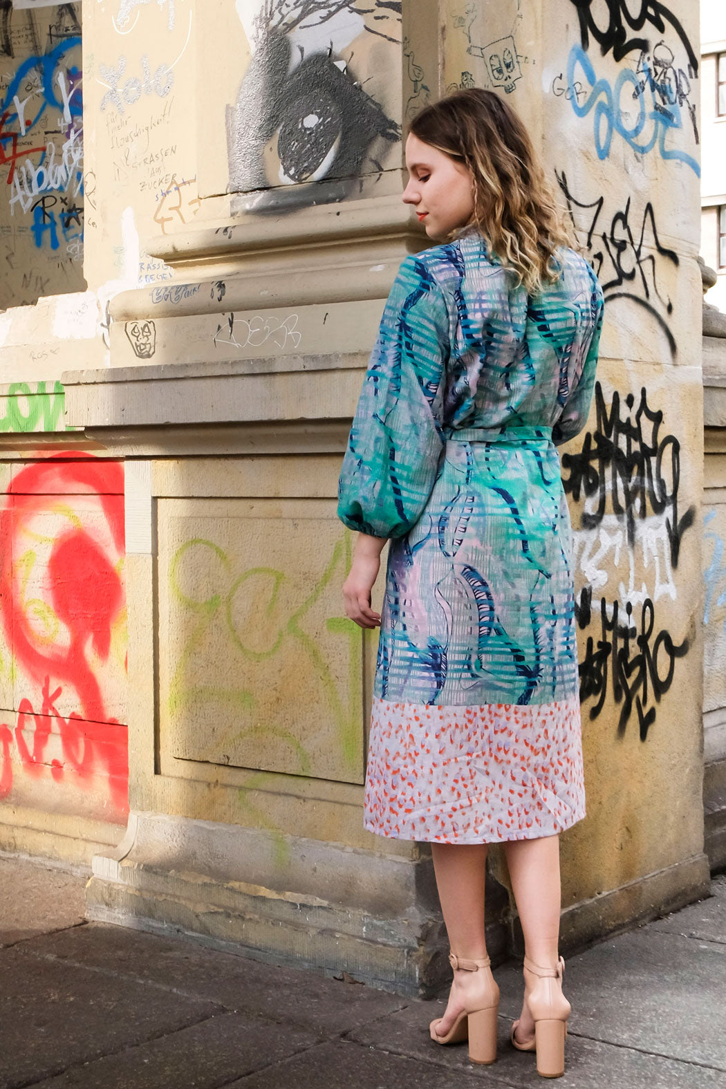 Kleid geraffter Kragen Mint Leo