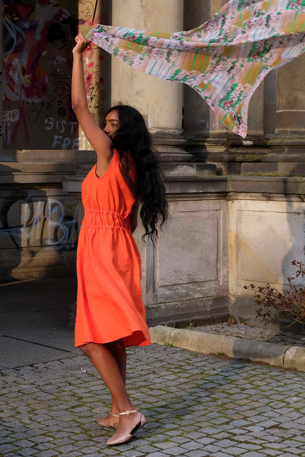 Red Linen Dress Waisted