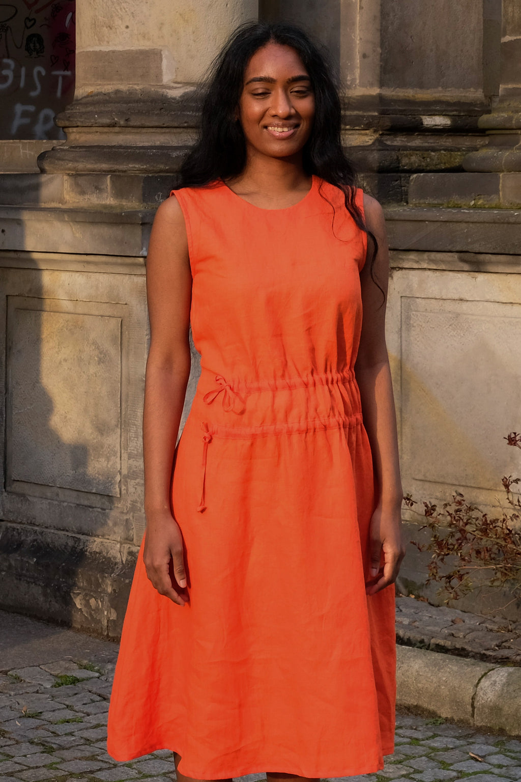 Red Linen Dress Waisted
