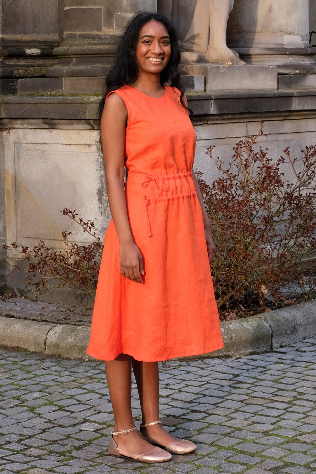 Red Linen Dress Waisted
