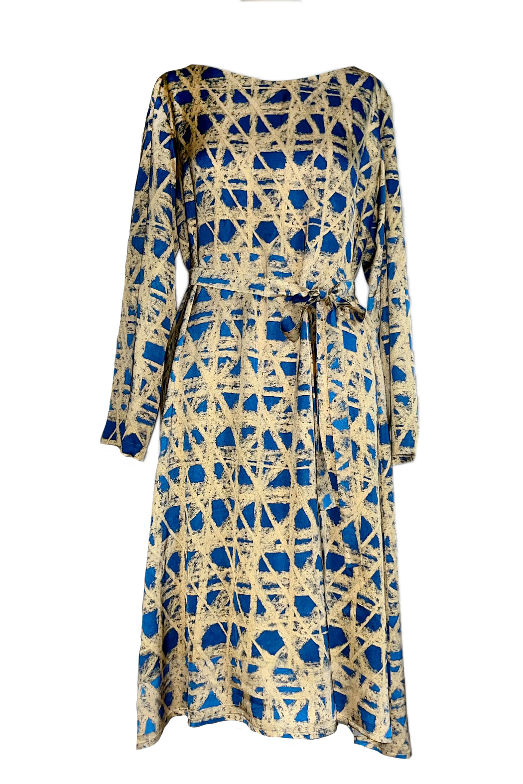 Kleid mit Gürtel blau gelbe Kreide