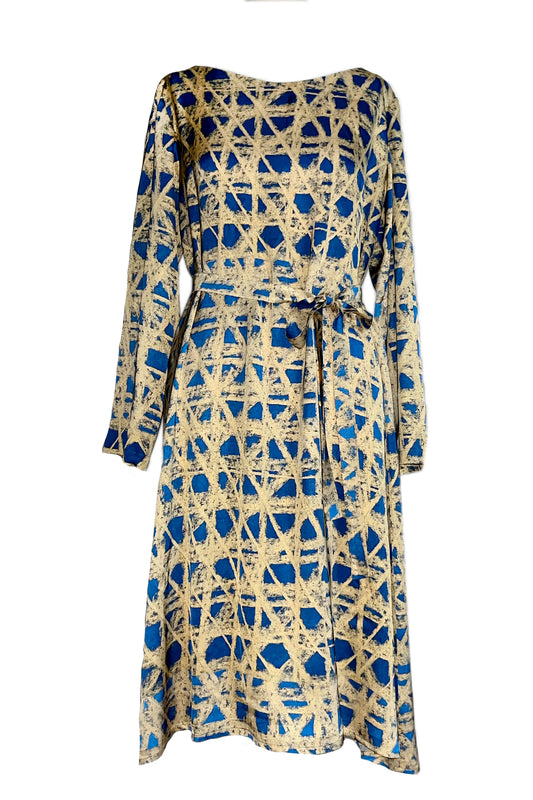 Kleid mit Gürtel blau gelbe Kreide