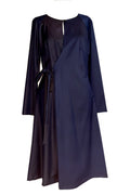 Wickelkleid dunkelblau braune Wolle