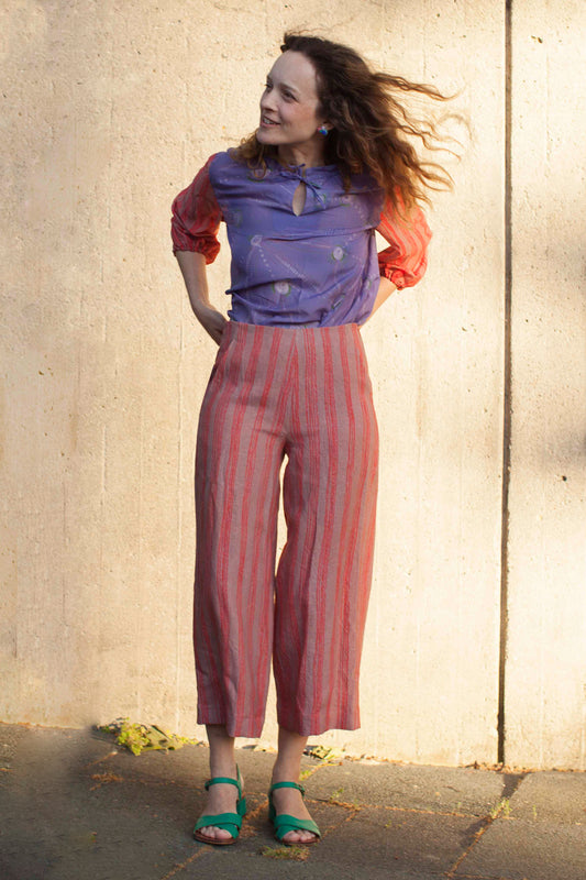 Culottes Leinen Streifen rot