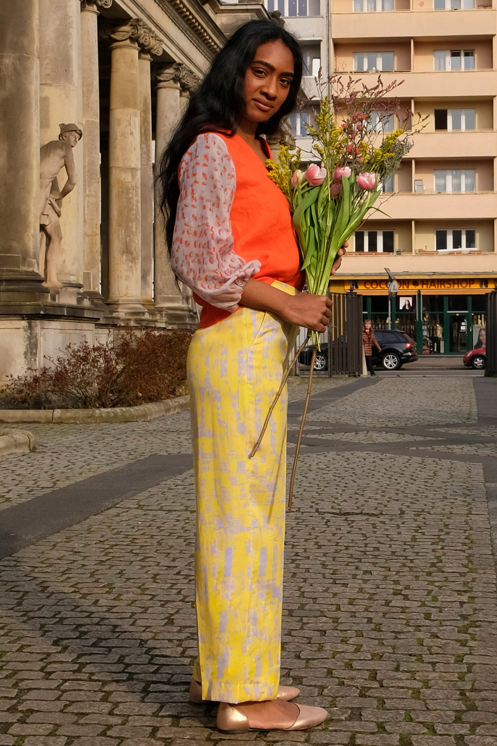 gelb lila Schachbrett Marlenehose Clara Kaesdorf