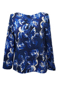Langarm Bluse tintenblau mit Blumen CLARA KAESDORF
