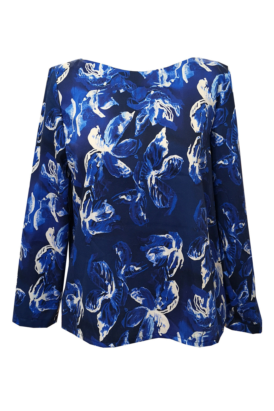 Langarm Bluse tintenblau mit Blumen CLARA KAESDORF