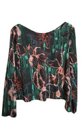 Bluse Uboot Orangene Blumen auf grünem Hintergrund