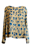 Langarm Bluse schlicht blau gelb gemustert