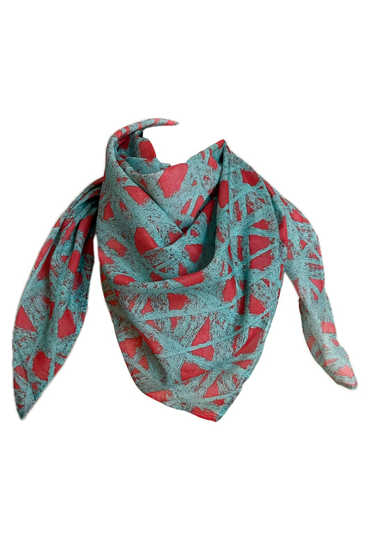 Tuch türkise Kreidezeichnung auf rot