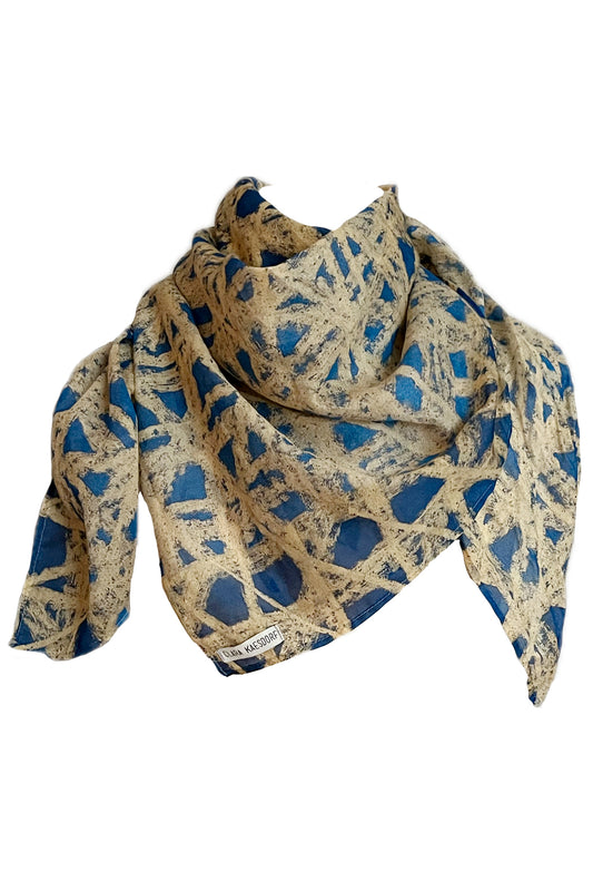 Tuch Kreidezeichnung blau gelb