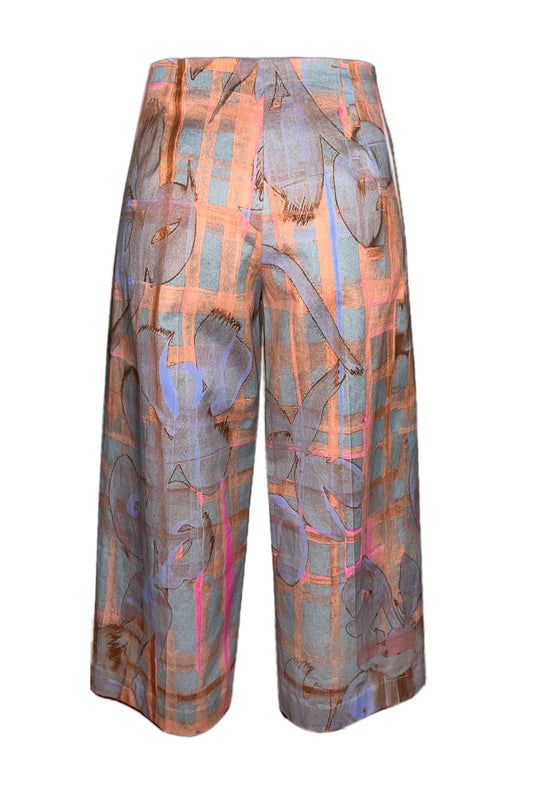 Culottes mit Lachs-Karomuster auf grau