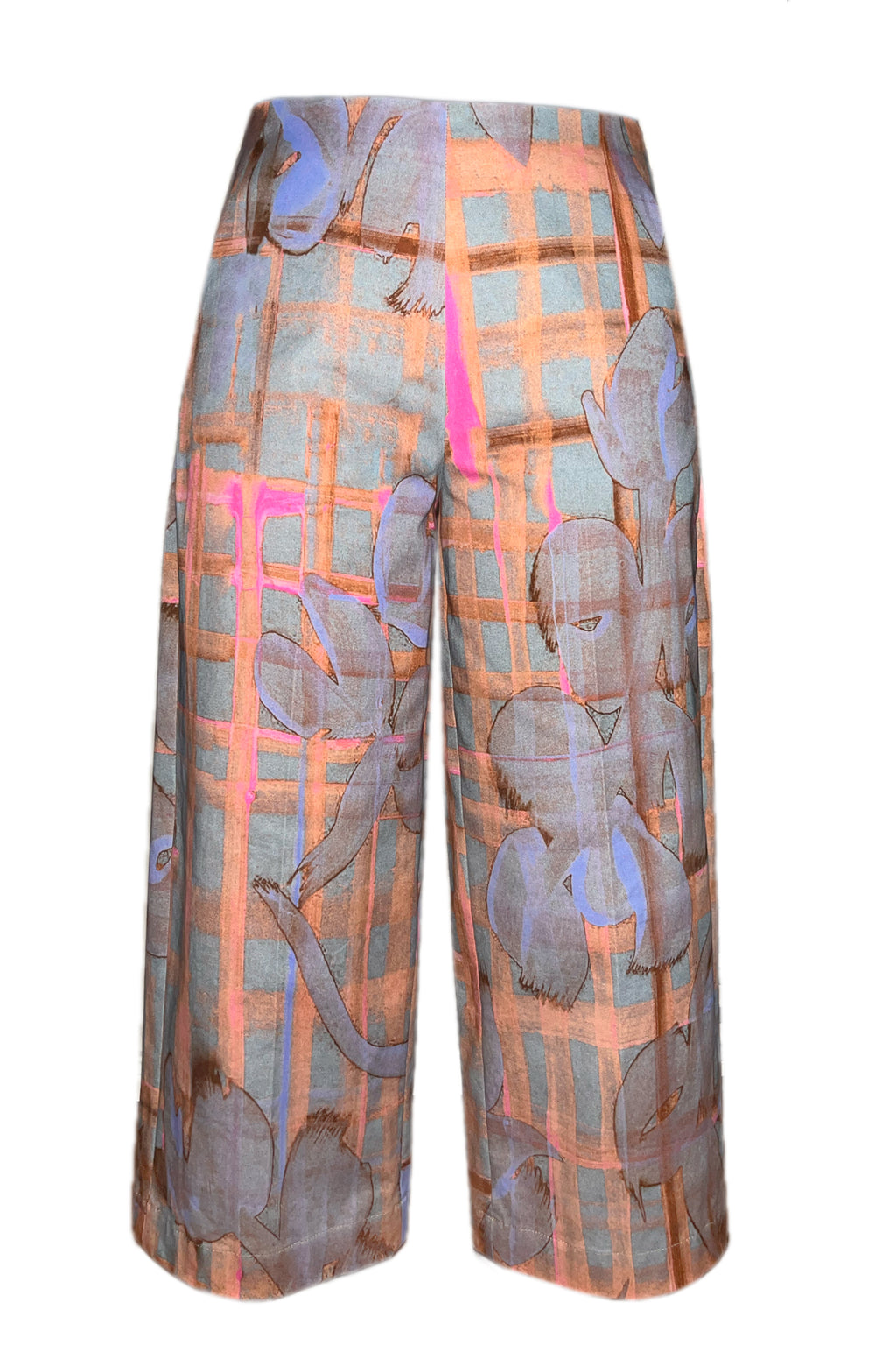 Culottes mit Lachs-Karomuster auf grau