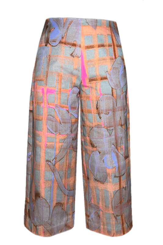 Culottes mit Lachs-Karomuster auf grau