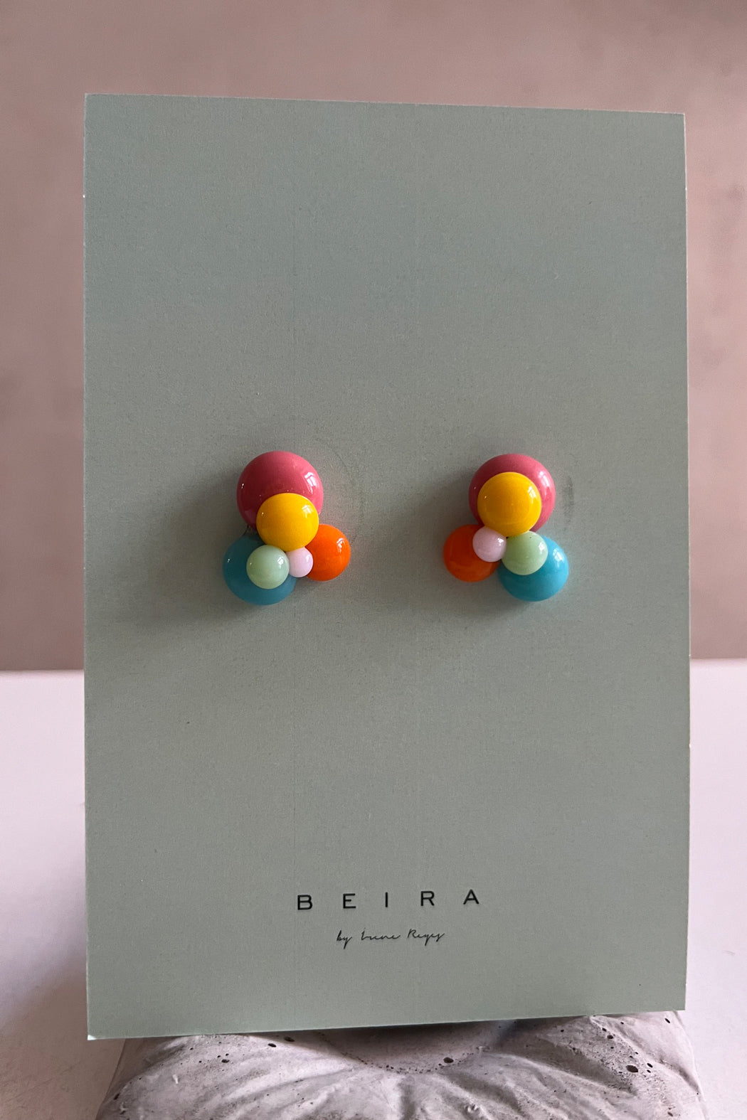Ohrringe und Kette bunte Tropfen mit Gelb - BEIRA