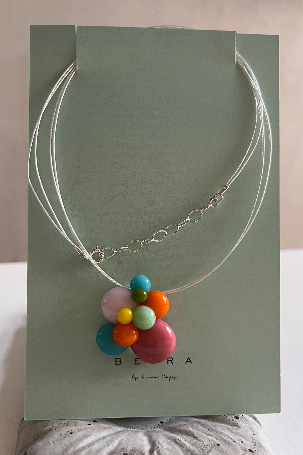 Ohrringe und Kette bunte Tropfen mit Gelb - BEIRA