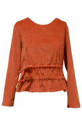 Rote Cordbluse geraffte Taille