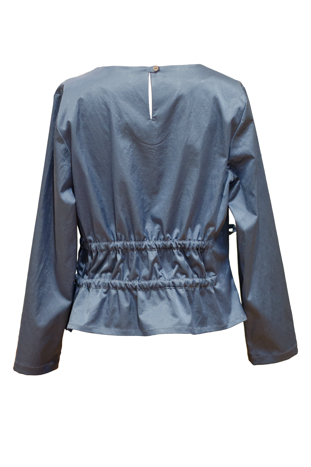 Bluse geraffte Taille glänzender hellblauer Satin