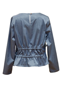 Blouse Ruffled Waist  Shiny Light Blue