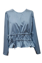 Laden Sie das Bild in den Galerie-Viewer, Blouse Ruffled Waist  Shiny Light Blue