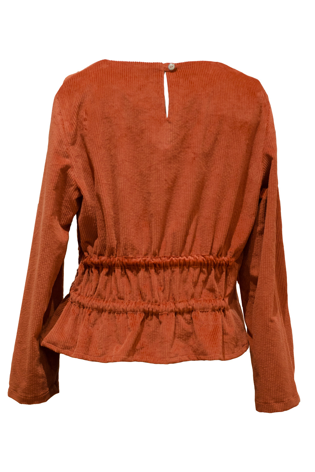 Rote Cordbluse geraffte Taille
